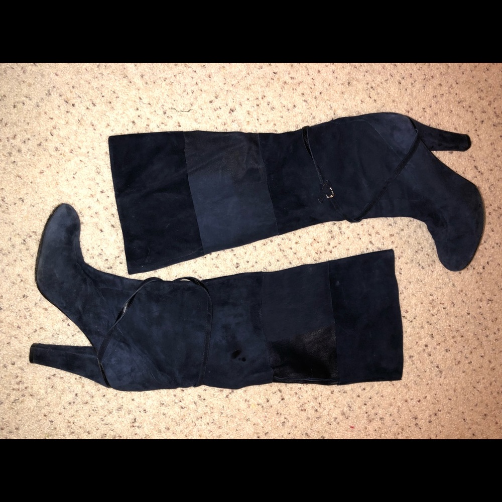 CHLOE NAVY BLUE SUEDE KNEE HIGH SLOUCH HIGH HEEL